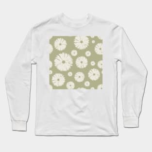 Vintage Mid Century Modern Japanese Flower Printmaking Woodblock Print Pattern Long Sleeve T-Shirt